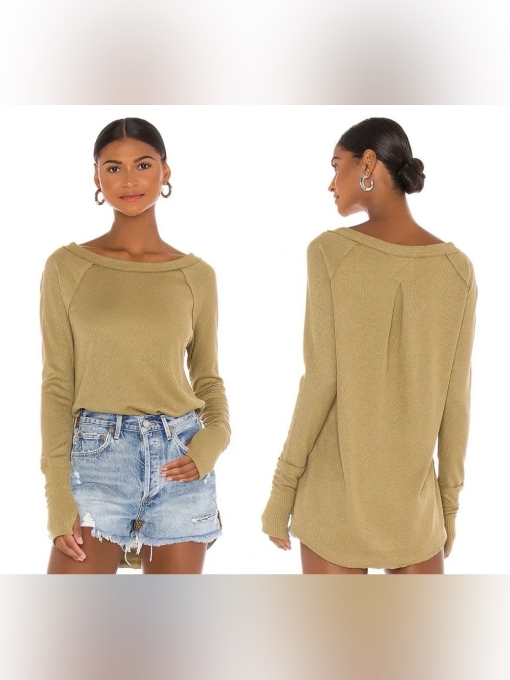 Free People Snowy Thermal Tunic Long Sleeve Sunstone Green Medium